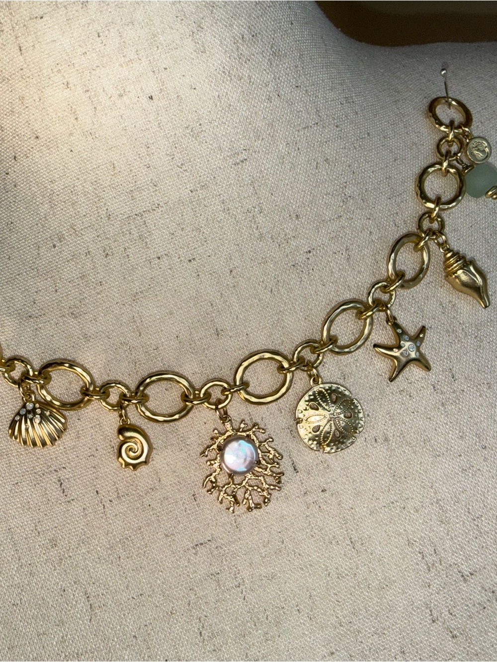 Spartina 449 Gold Charm Bracelet with Aqua Pouch - Picture 2 of 3